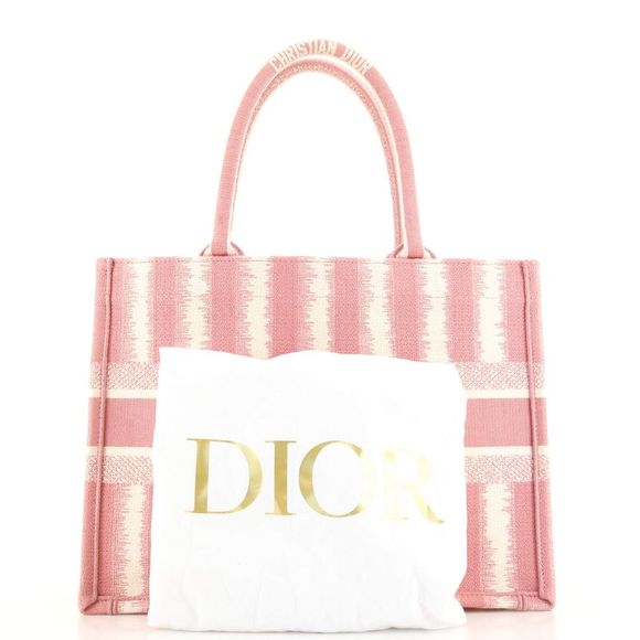 Christian Dior Book Tote Bayadere Stripe Embroidered Canvas Small Pink - Picture 2 of 8